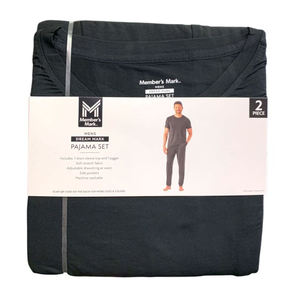 Member's Mark Mens Dream Mark Pajama Set, Short Sleeve Top and Jogger - Black
